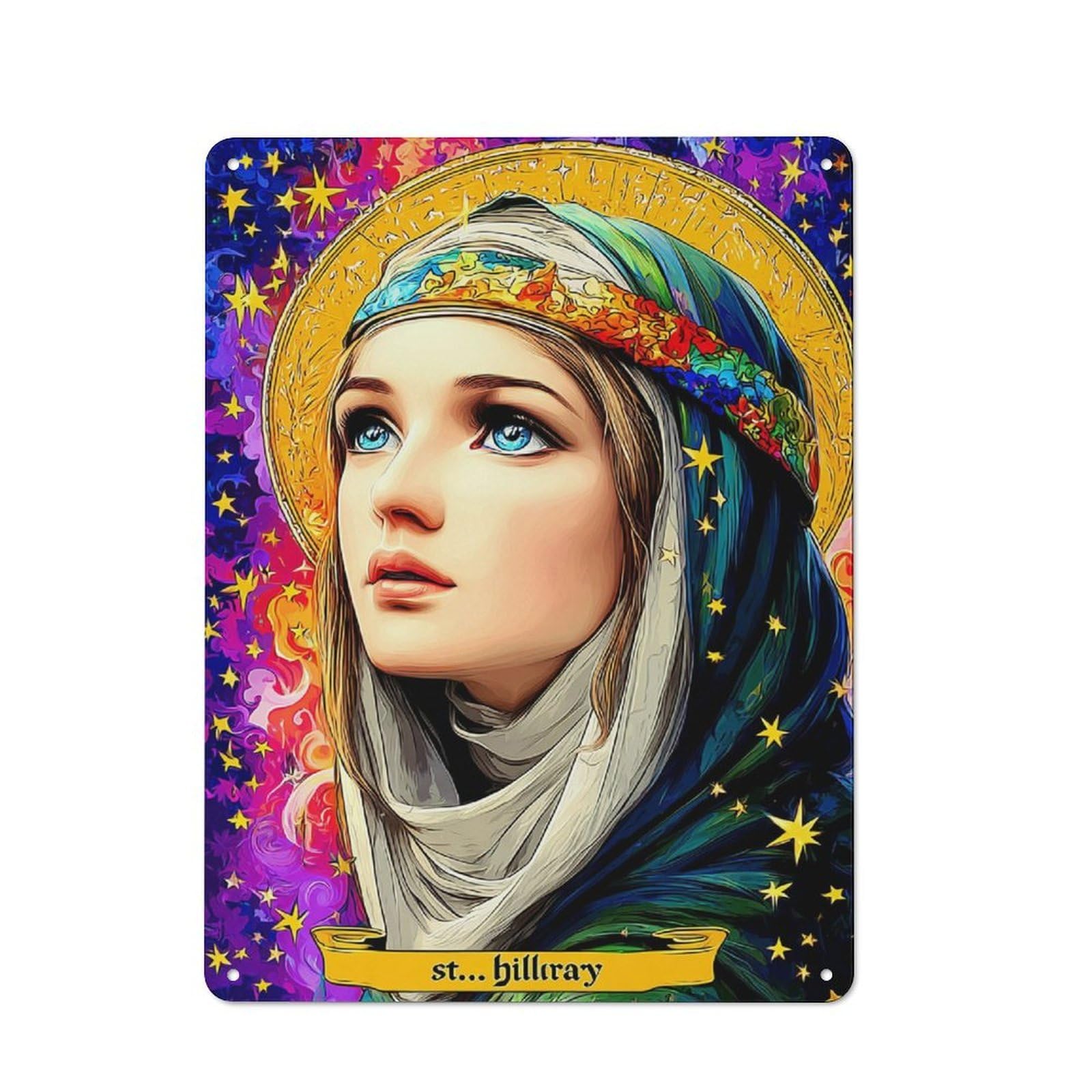 Junmoney Colorful Saint Portrait With Halo Vintage Metal Plaque 40X30cm For Café Or Restaurant, A Decorative Gift For A Newly Furnished Café And Restaurant