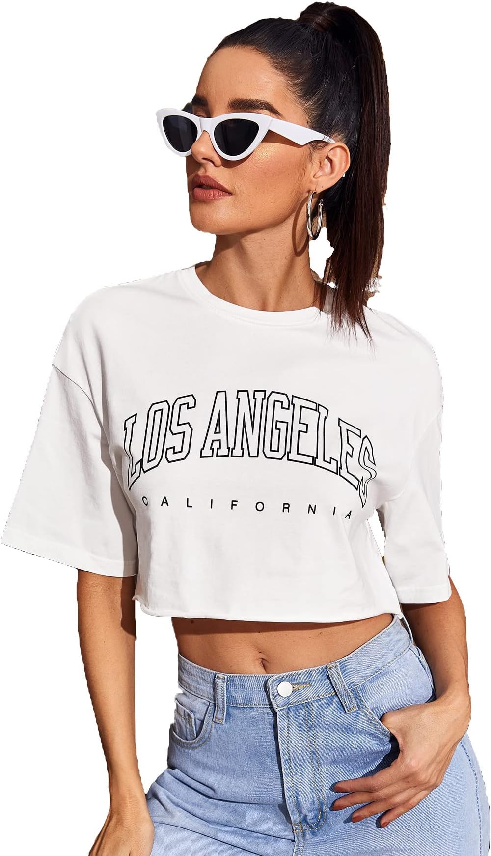 AahwanWomen's & Girls' Graphic Printed Basic Oversized Crop Top/T-Shirt