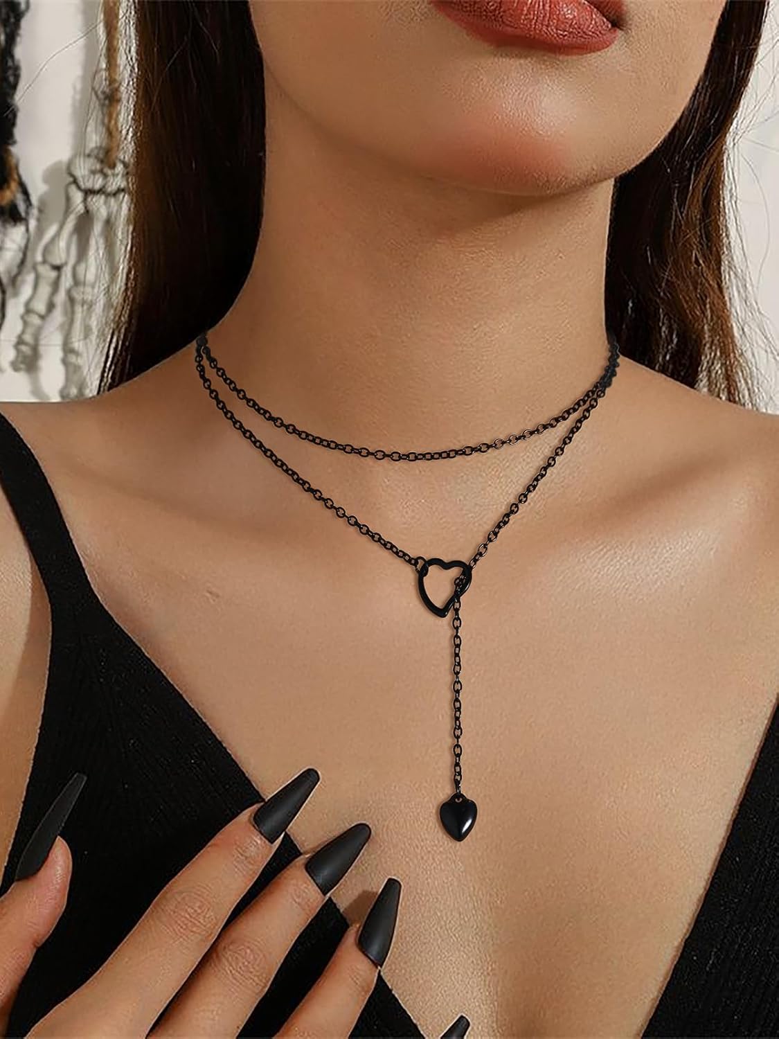 FOCALOOK Lariat Y-Necklaces | Long Necklaces for Women | Long Black Necklaces | Gold Necklaces for Women | Drop Heart Necklaces for Women | Front Adjustable Long Chain Necklace - Image 2