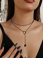 Vista 2 de FOCALOOK Collares Lariat en Forma de Y Collares Largos para Mujer Collares Largos Negros Collares de Oro para Mujer Collares de Corazón Colgante