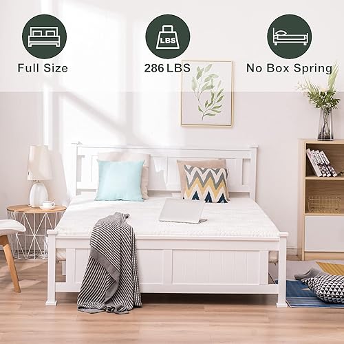 Miniatura 2 de VINGLI Marco de cama matrimonial con cabecero, marco de cama blanco de madera, no necesita somier