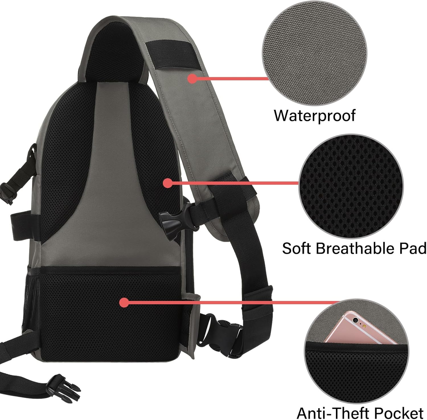 MOSISO Camera Sling Bag, DSLR/SLR/Mirrorless Camera Case Shockproof Photography Camera Backpack with Tripod Holder & Removable Modular Inserts Compatible with Canon/Nikon/Sony/Fuji, Gray