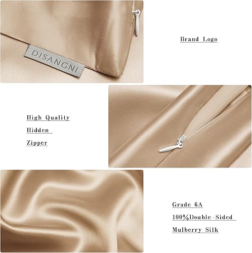 Vista 52 de DISANGNI Funda de almohada de seda de morera 100% natural para cabello y piel con cremallera oculta, 22 momme ambos lados