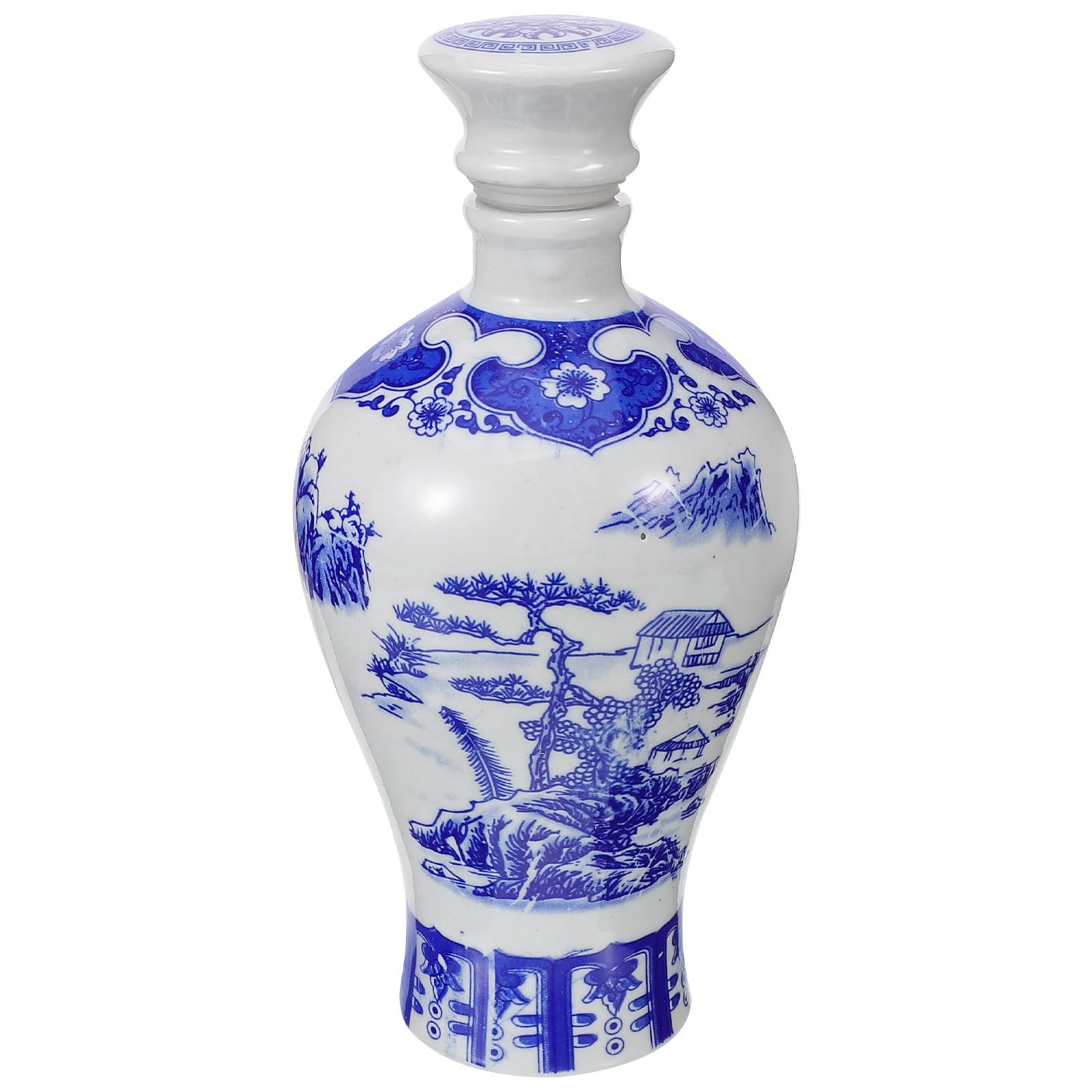 Botella de cerámica china azul para licor con soporte seguro y capacidad de 0.5kg