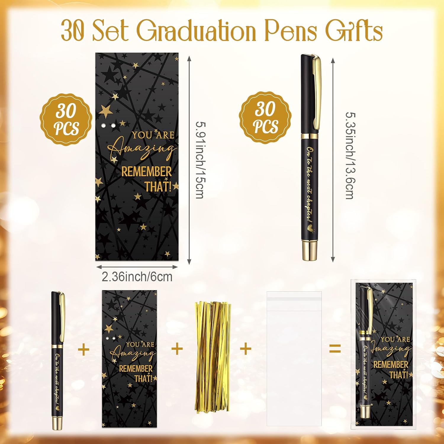 Sayglossy 90 Pcs Graduation Gift Pen Bulk Class of 2026 Party Favors Including 30 Ballpoint Pens 30 Inspirational Cards with 30 OPP Bags for Student College High Graduation Party Souvenirs(Black)