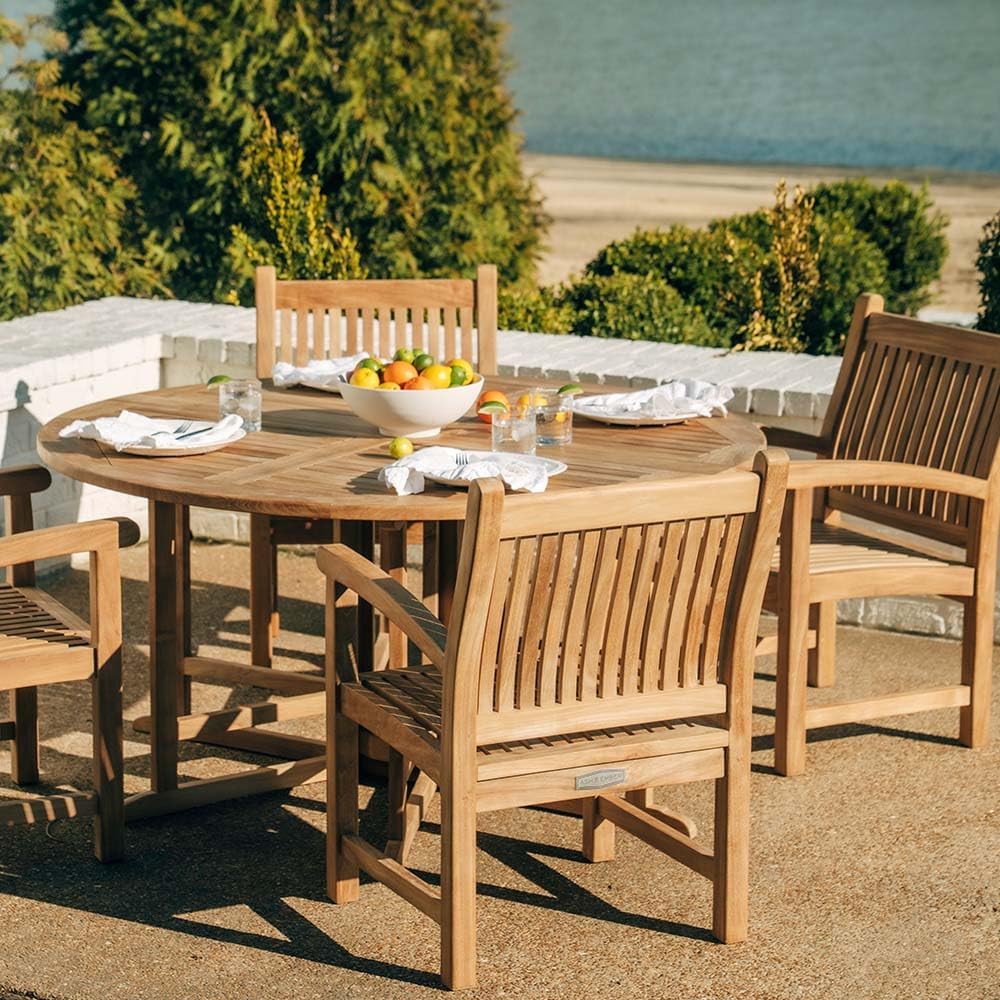 TITAN GREAT OUTDOORS Ash & Ember Luna Grade A Teak 47" Round Dining Table, Drop Leaf Design, Indoor Outdoor Patio or Porch Dining, Weather Resistant Solid Wood with Umbrella Hole