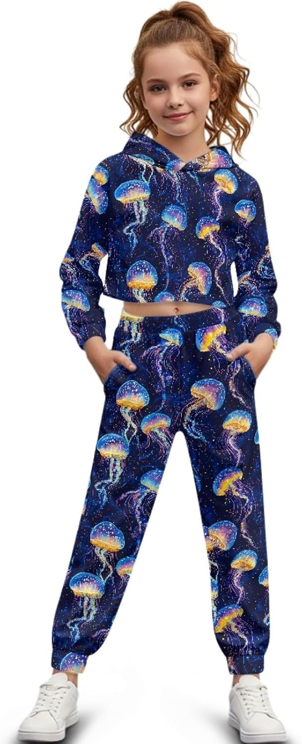 HUIACONG Girls Long Sleeve Sweatsuits for Kids Hoodie and Sweatpants Set