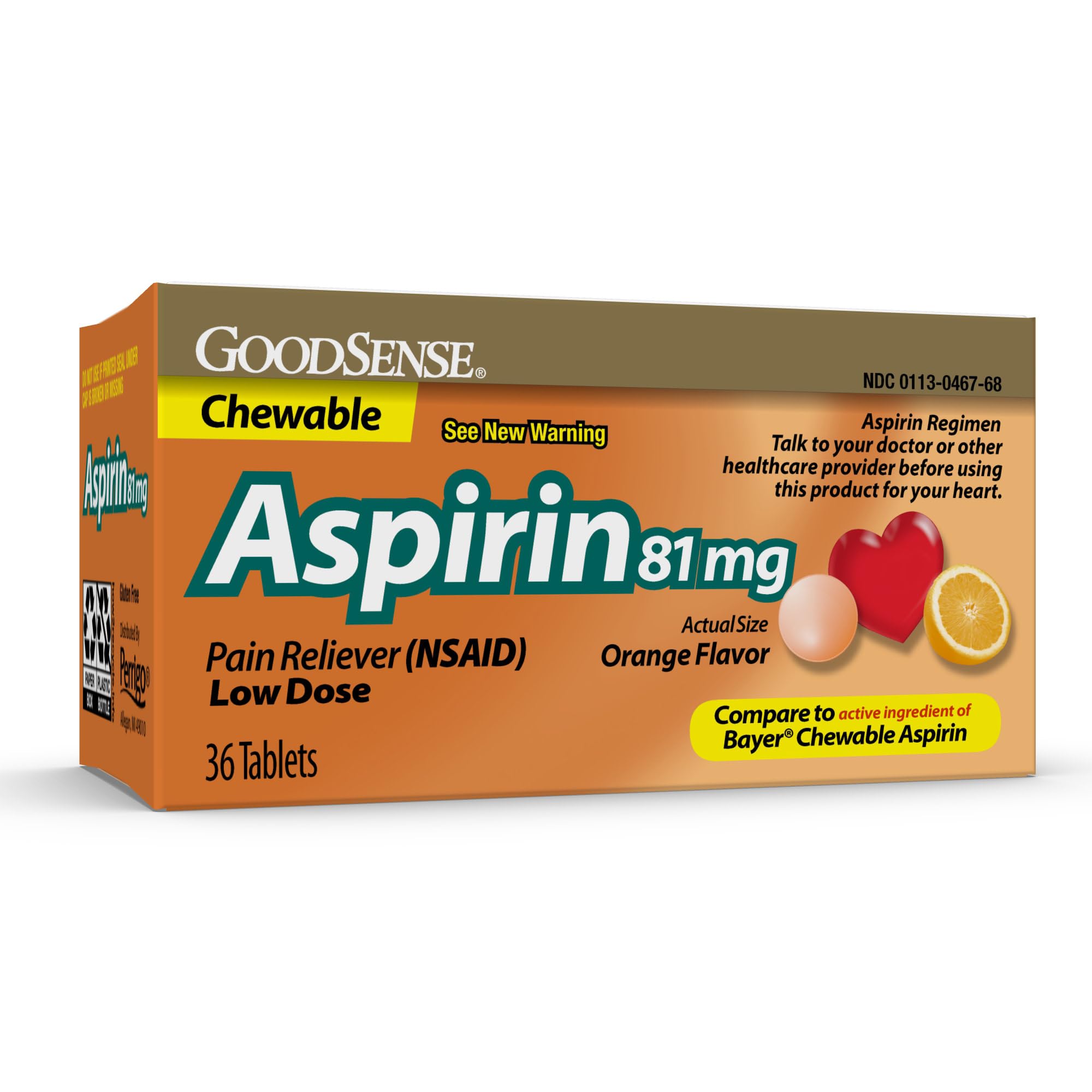 Low Dose Aspirin - 81 mg Pain Reliever (NSAID) Chewable Tablets - Orange Flavor