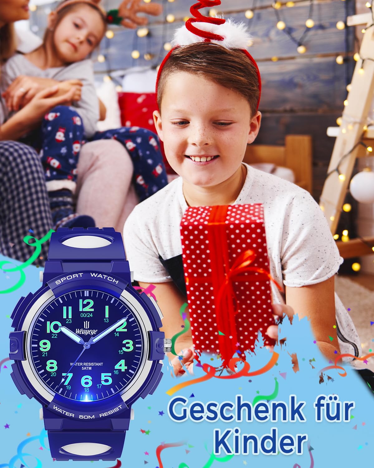 Reloj Analógico para Niños,Resistente al Agua hasta 5 ATM,Fácil de Leer,Reloj de Enseñanza del Tiempo para Niño y Niña,Relojes de Pulsera de Banda Suave para Niños 4-16