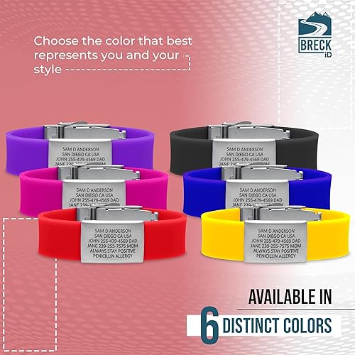 Miniatura 5 de BRECK iD Pulsera de alerta médica personalizada PRO  Pulsera de alerta médica de silicona multicolor de alta calidad para hombres y mujeres
