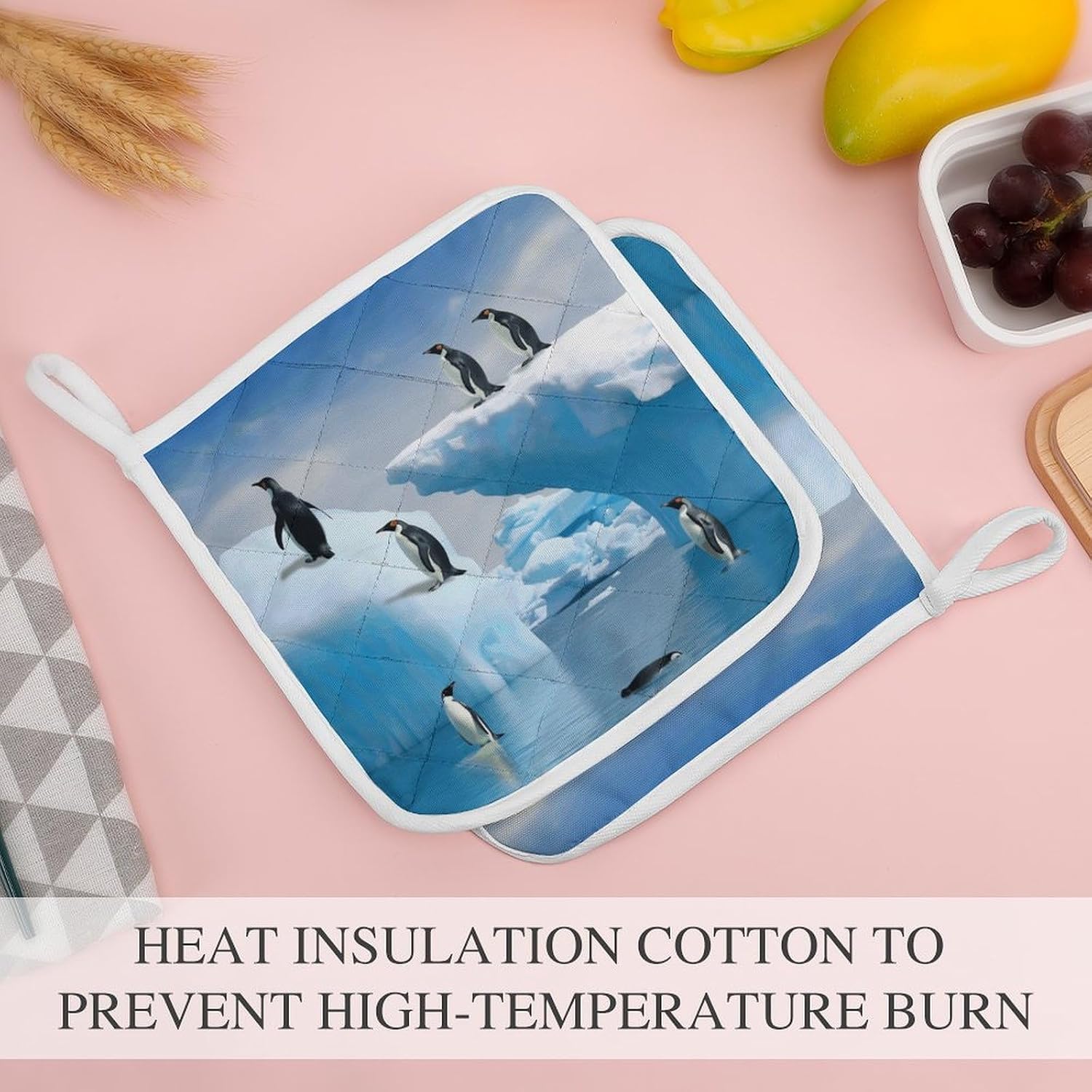Pot Holders Set of 2 Heat Resistant Potholders with Hanging Loops Non Slip Kitchen Oven Hot Pads Trivet for Cooking Baking