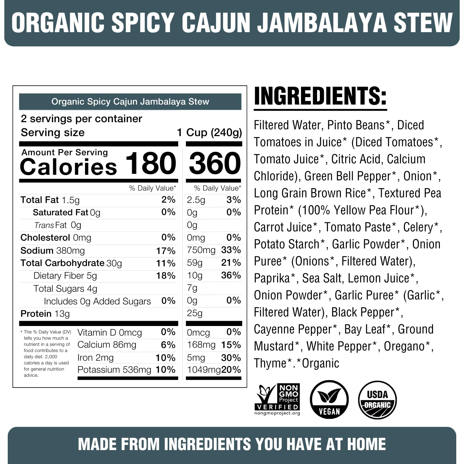 PLANTSTRONG Chili & Stew – USDA Organic, Non-GMO, Plant-Based, Vegan, Gluten-Free, Oil-Free, Lightly Salted, Ready to Heat & Serve (16.9 oz, Spicy Cajun Jambalaya Stew)