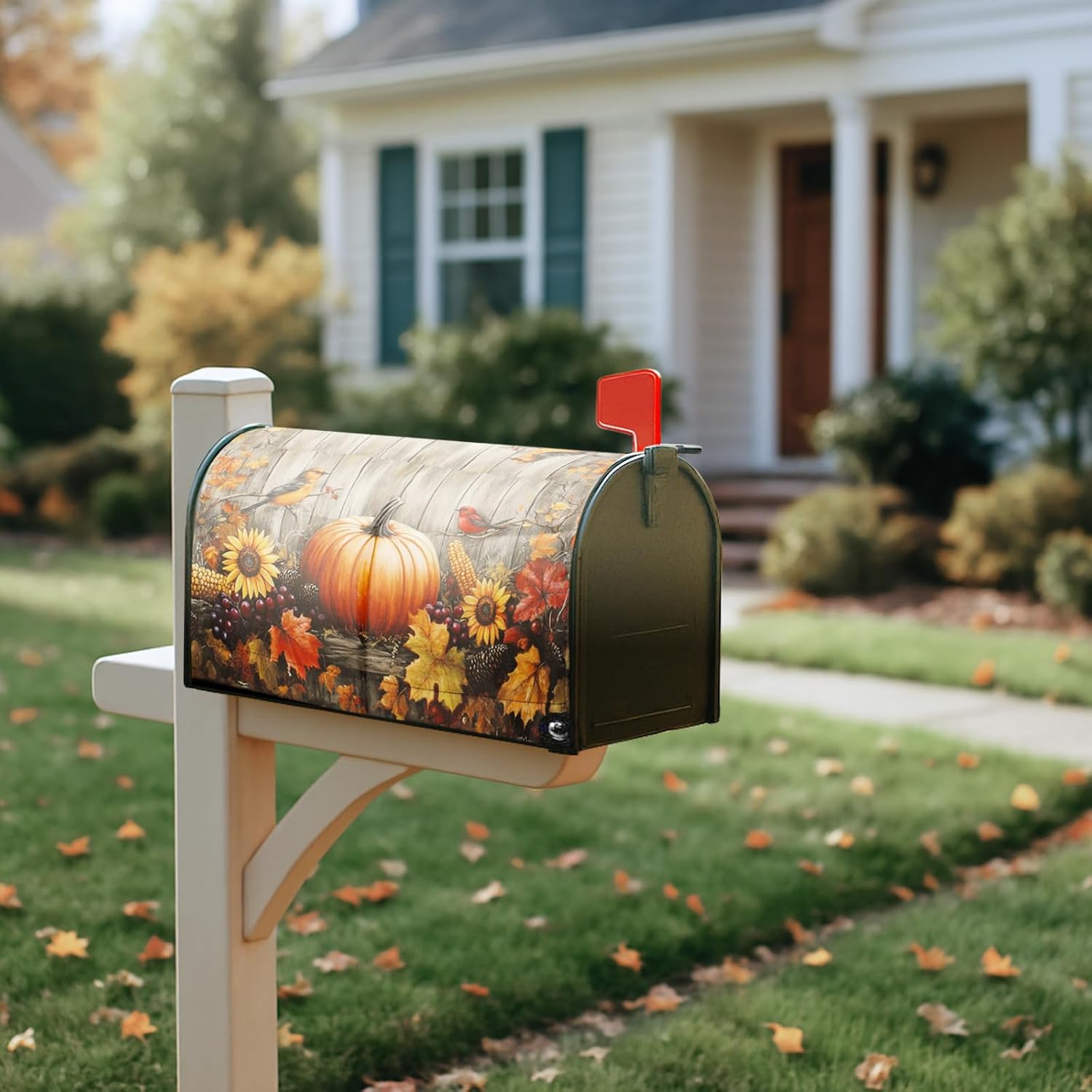Magnetic Mailbox Covers Standard Size 21'' x 18'' – Fall Pumpkins & Halloween Bat Design, Seasonal Decorative Mail Box Covers Magnetic, Waterproof & Durable Mailbox Wrap