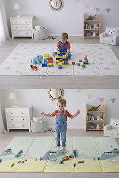 Pureza  ift Tarafl  Katlanabilir Oyun Mat  200CMX130CMX1CM Kaymaz, Darbe Emici, Su Ge irmez, Geyik Vadisi/Y ld zlar|Ta ma  antas  Hediyeli Yerli  retim