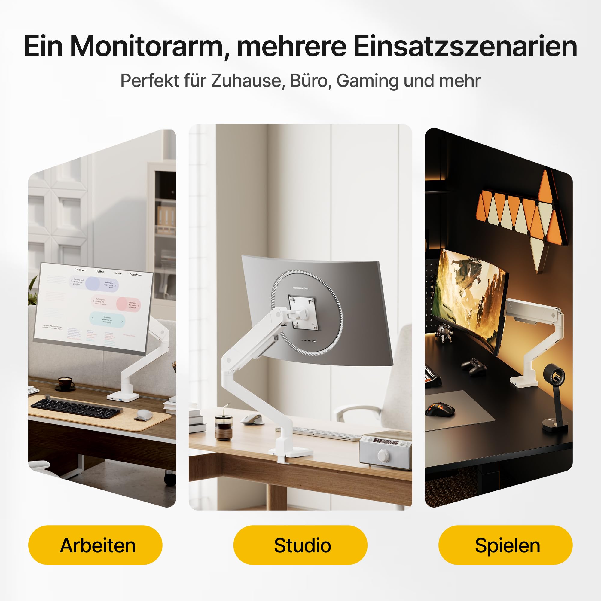 monTEK Brazo Monitor Blanco con Puerto USB para 17-45" | Soporte Monitor Escritorio Ajustable hasta 16kg, Brazo Articulado Inclinable y Giratorio, VESA 75/100mm, Montaje Pinza/Ojal