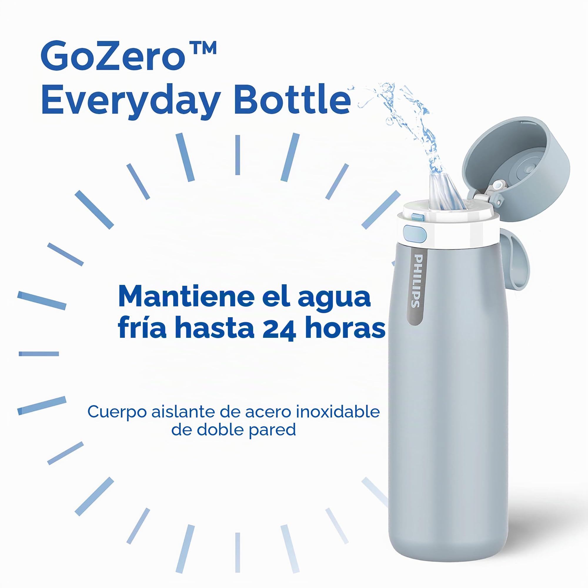 Philips GoZero - Botella de agua con filtro diario, plástico Tritan sin BPA, diseñada con filtro Philips Everyday que cabe en la pajita
