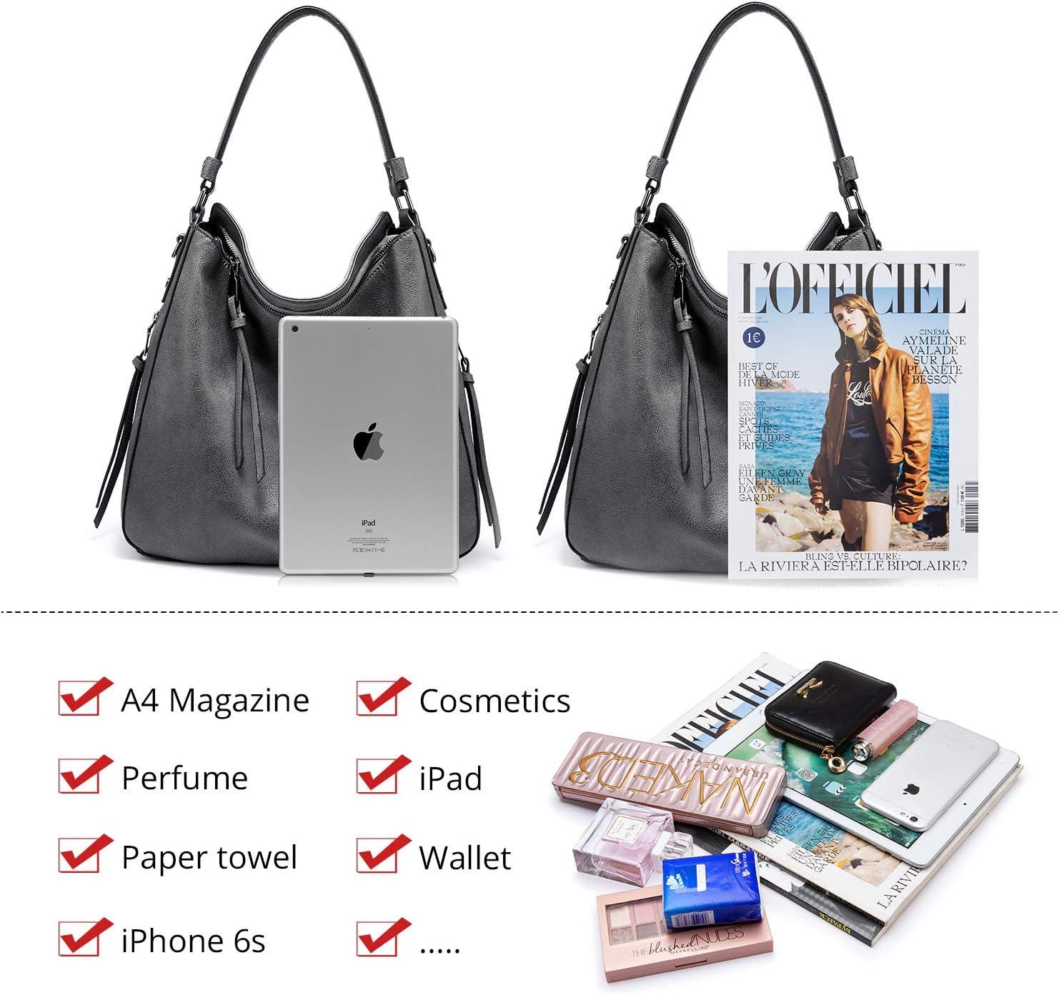 Realer Hobo Crossbody Bags for Women Designer Faux Leather Hobo Handbags Retro Large Size Shoulder Bag Bucket Purse