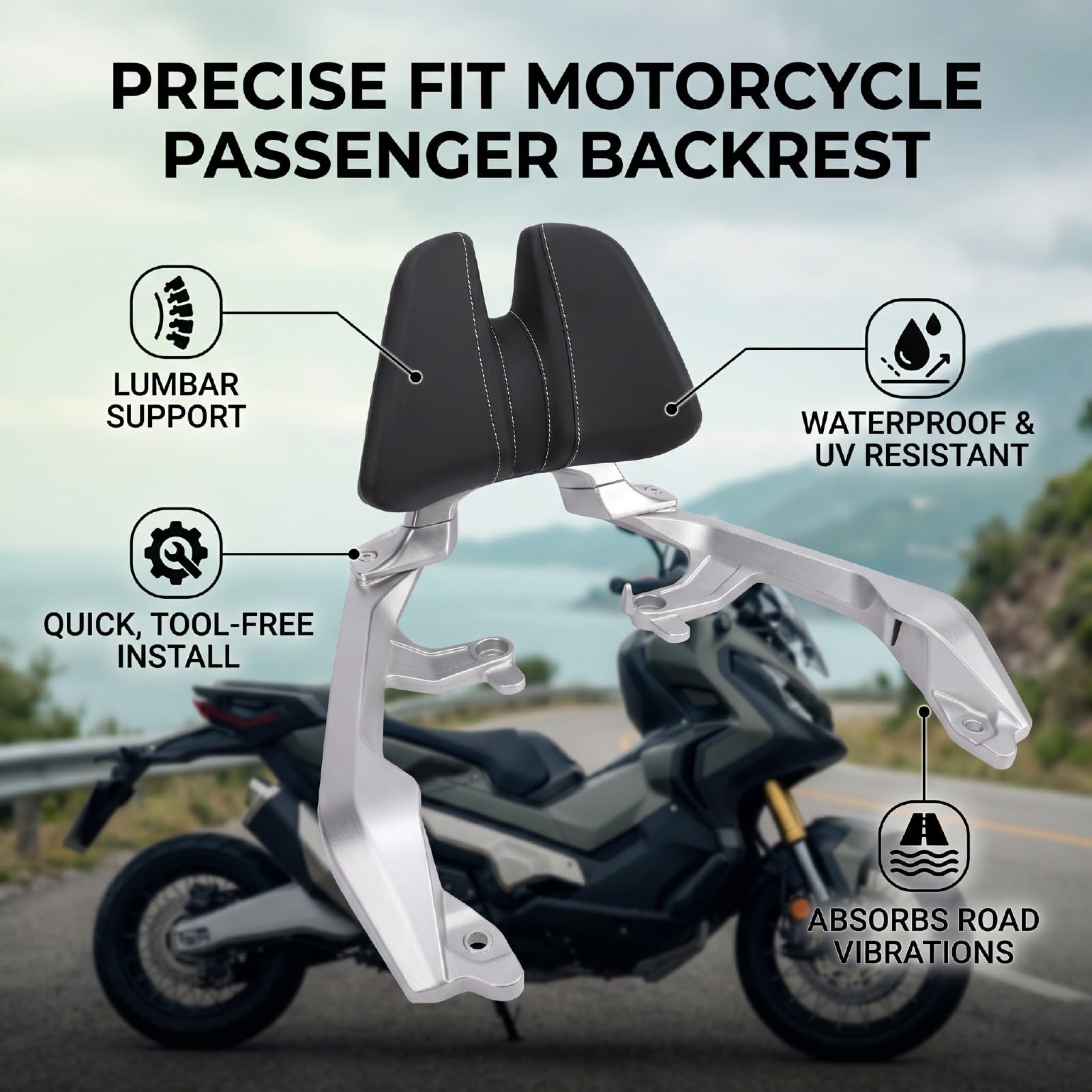 Respaldo Trasero para Motocicleta, Cojín de Apoyo Lumbar para Pasajero Trasero, for Posición de Asiento de Motocicleta