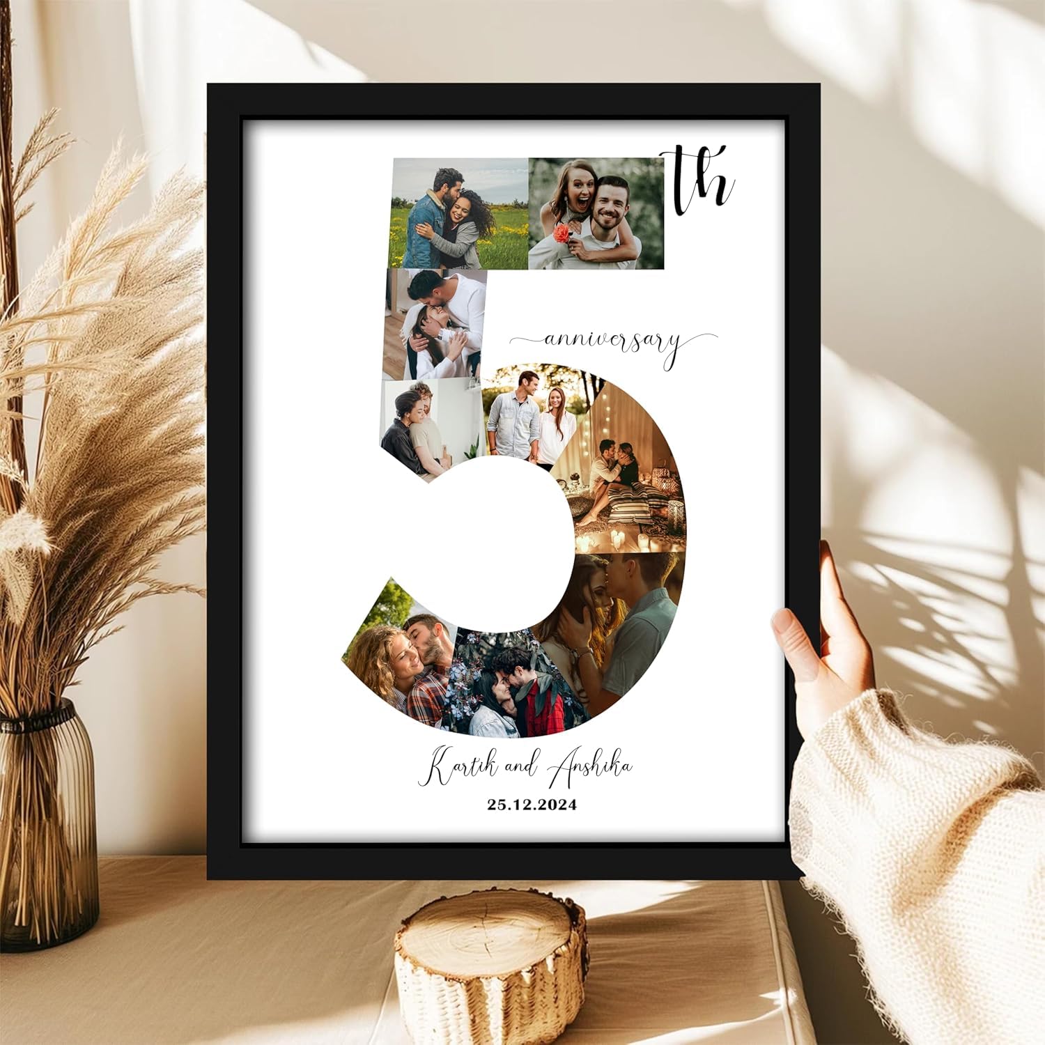 Customized Photo Frame 9 Images Anniversary Gift with Date for the special people in your life | 5th Anniversary Customized Photo with Frame | Gifting for Couples (13x18 Inch)-image-46