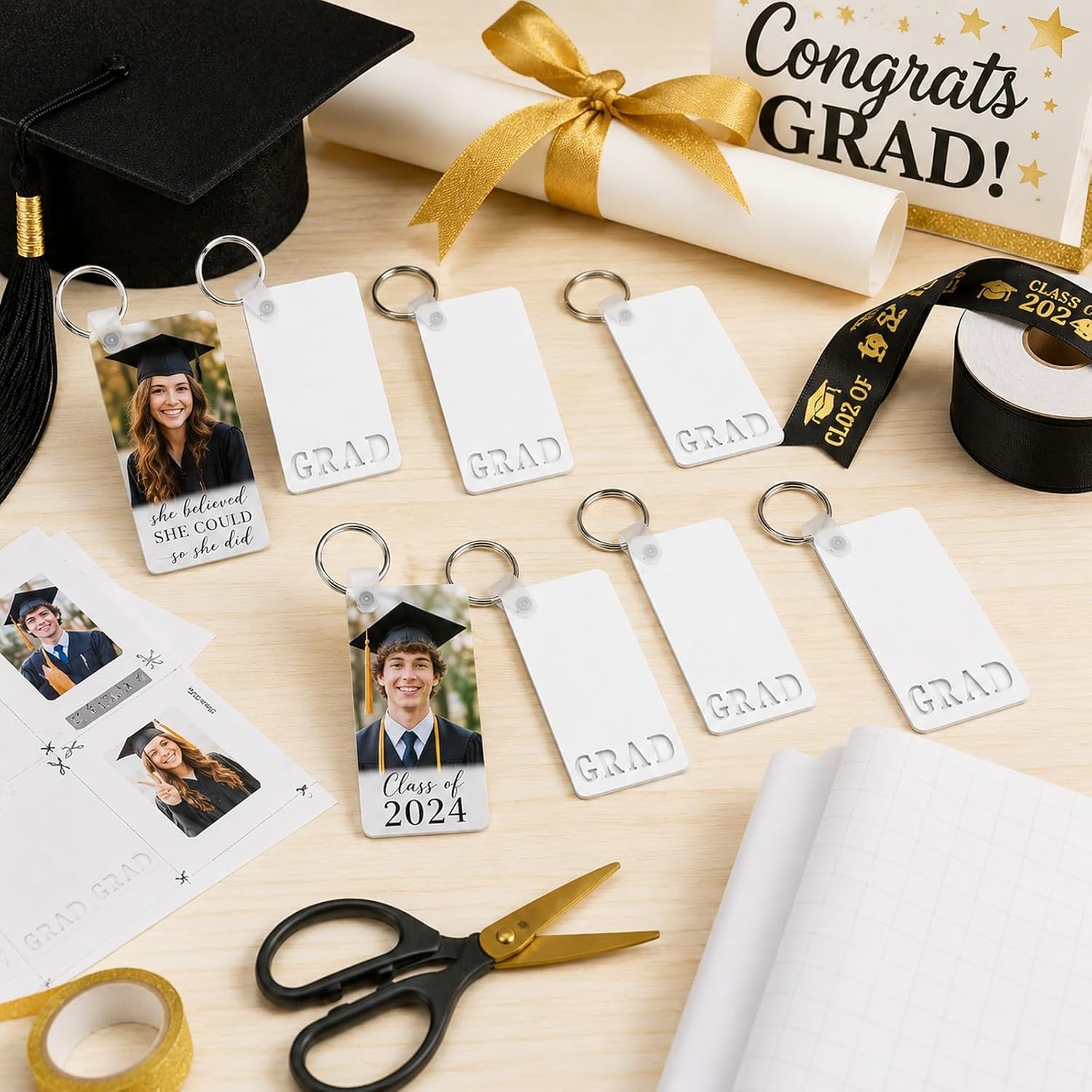 LUOZZY 15pcs 2026 Graduation Keychain Blanks Photo Frame Keyrings | Eye-Catching 2026 Graduation Sublimation Keychain Blanks For Graduation Celebrations Bags And Keys Diy Crafts
