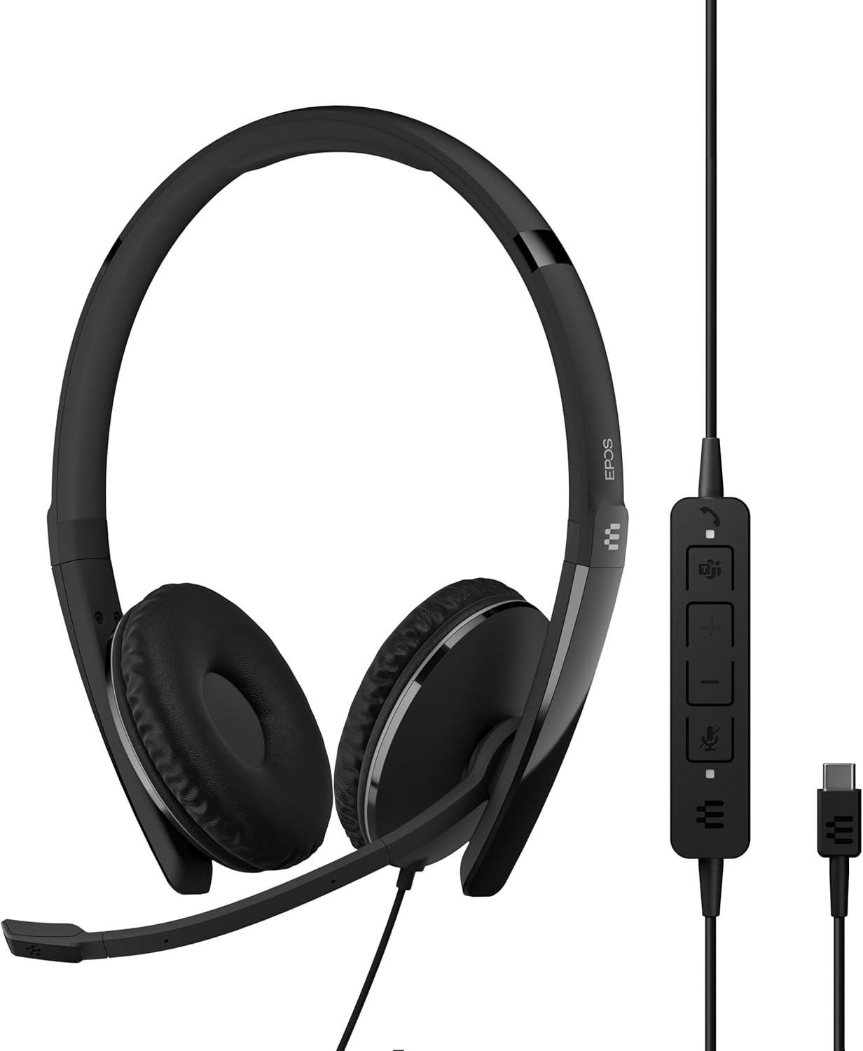 EPOS Adapt 160T ANC USB-C Wired, Double-Sided Headset – USB-C Connectivity, MS Teams Certified, UC Optimized – Active Noise Canceling - Call Control - Black