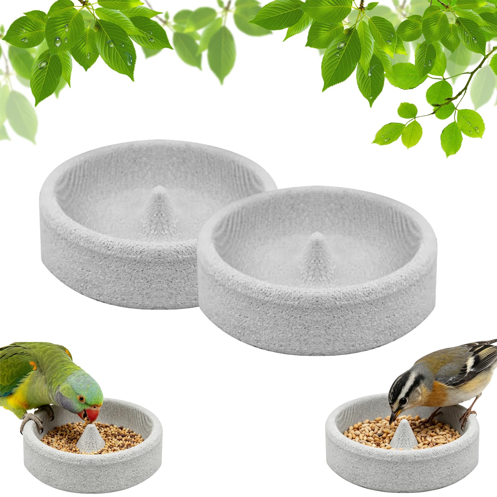 Natural Pumice Bird Feeder, 2Pieces Cage Feeding Dish for Small Pets Home