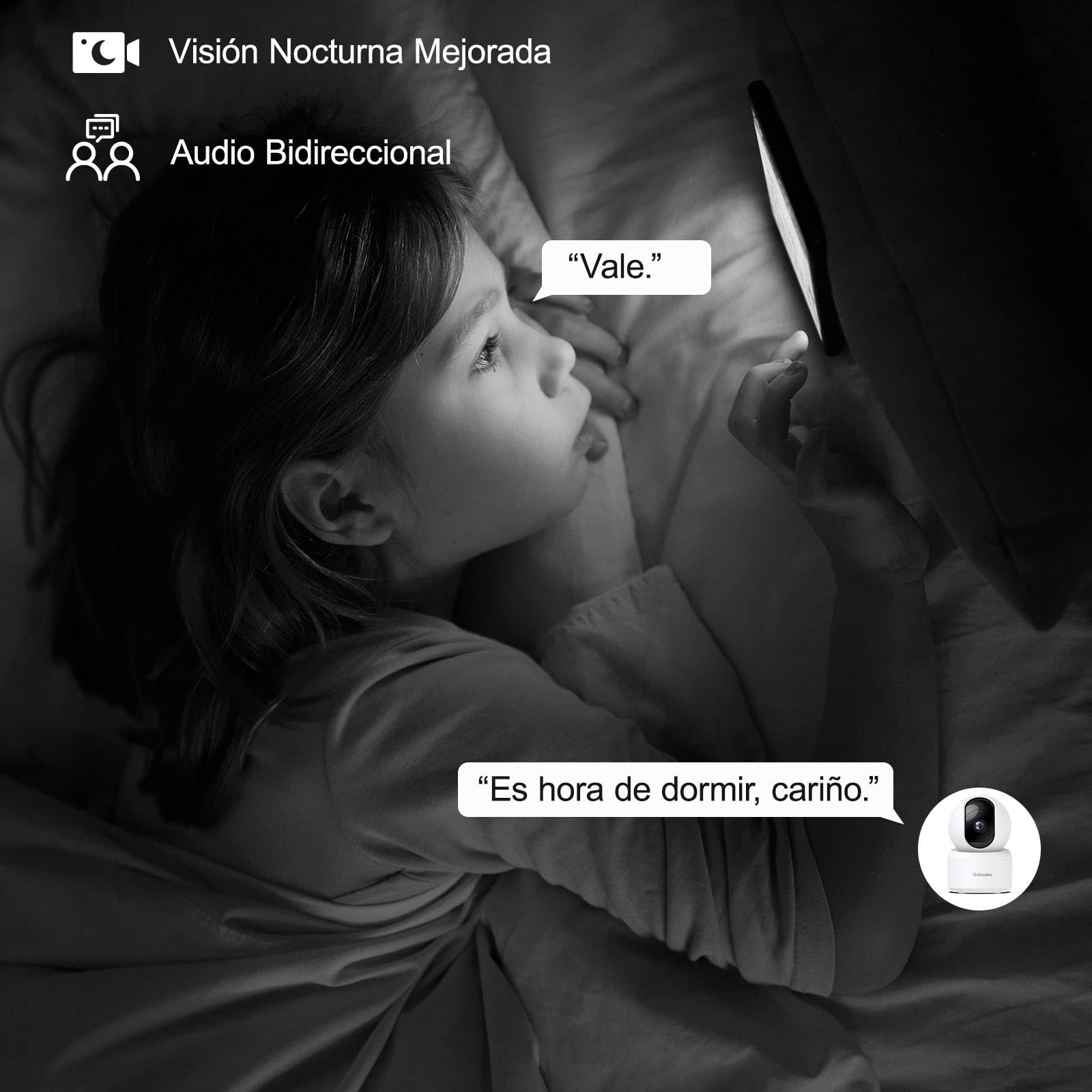 GALAYOU 2K Cámara Vigilancia WiFi Interior - Camaras Vigilancia Domicilio WiFi 2,4G para Perros y Bebe 360°, Seguimiento de Movimiento, Grabación Continua, Audio Bidireccional, Compatible con Alexa