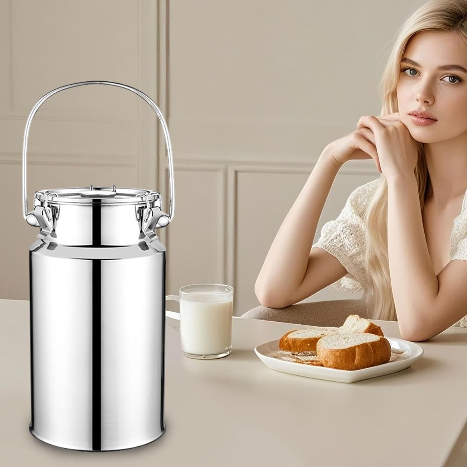 AIZYR Milk Can Milk Bucket Milk Jug with Lid, Airtight Canister Beverage Dispenser Food Storage Container for Home Party Canteen,11L