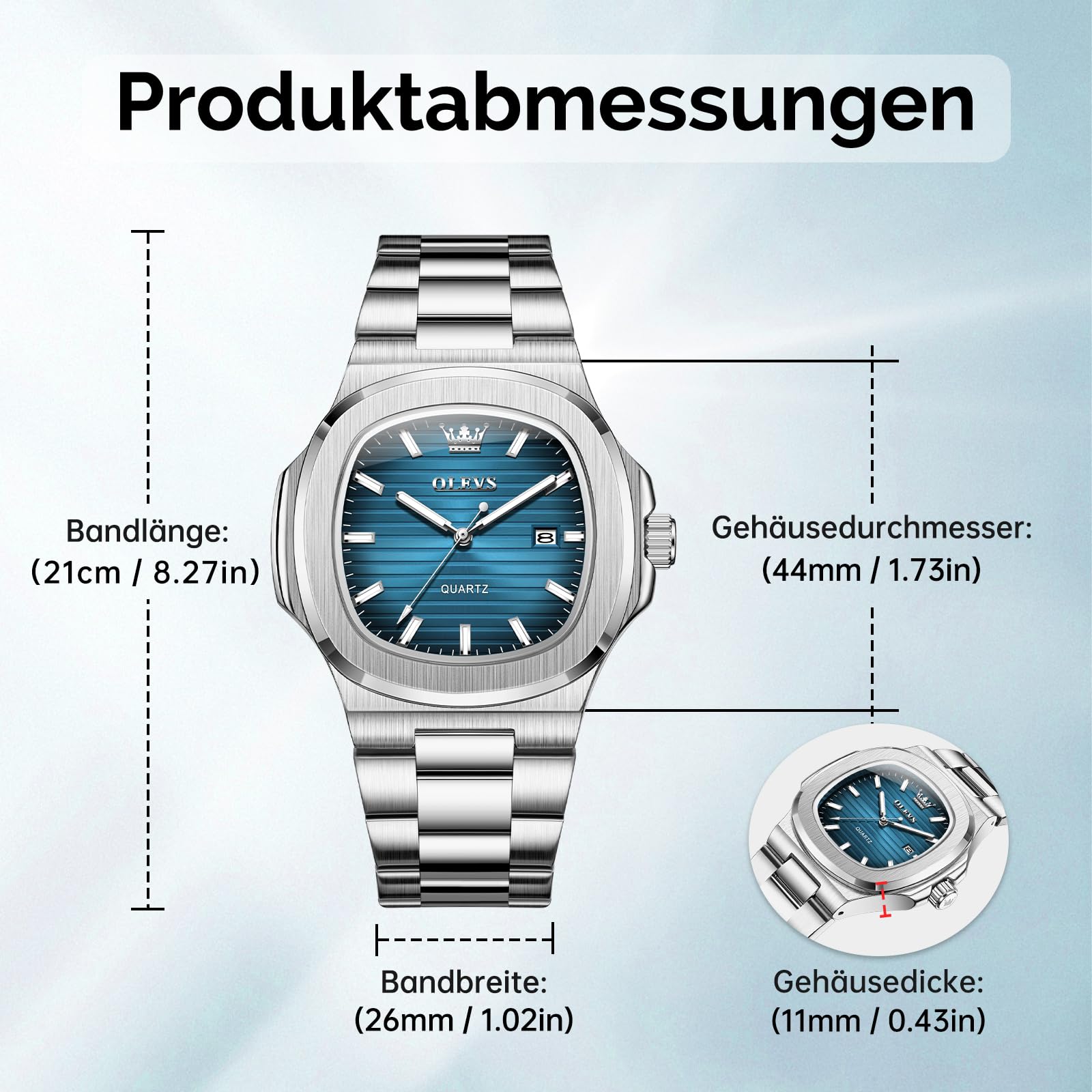 OLEVS Uhren Herren, Groß Wählscheibe Analoger Quarz Herrenuhr, Geschäft Edelstahl Band Wasserdicht Leuchtend Herrenarmbanduhr, Großes Handgelenk Herrenuhr mit Datum