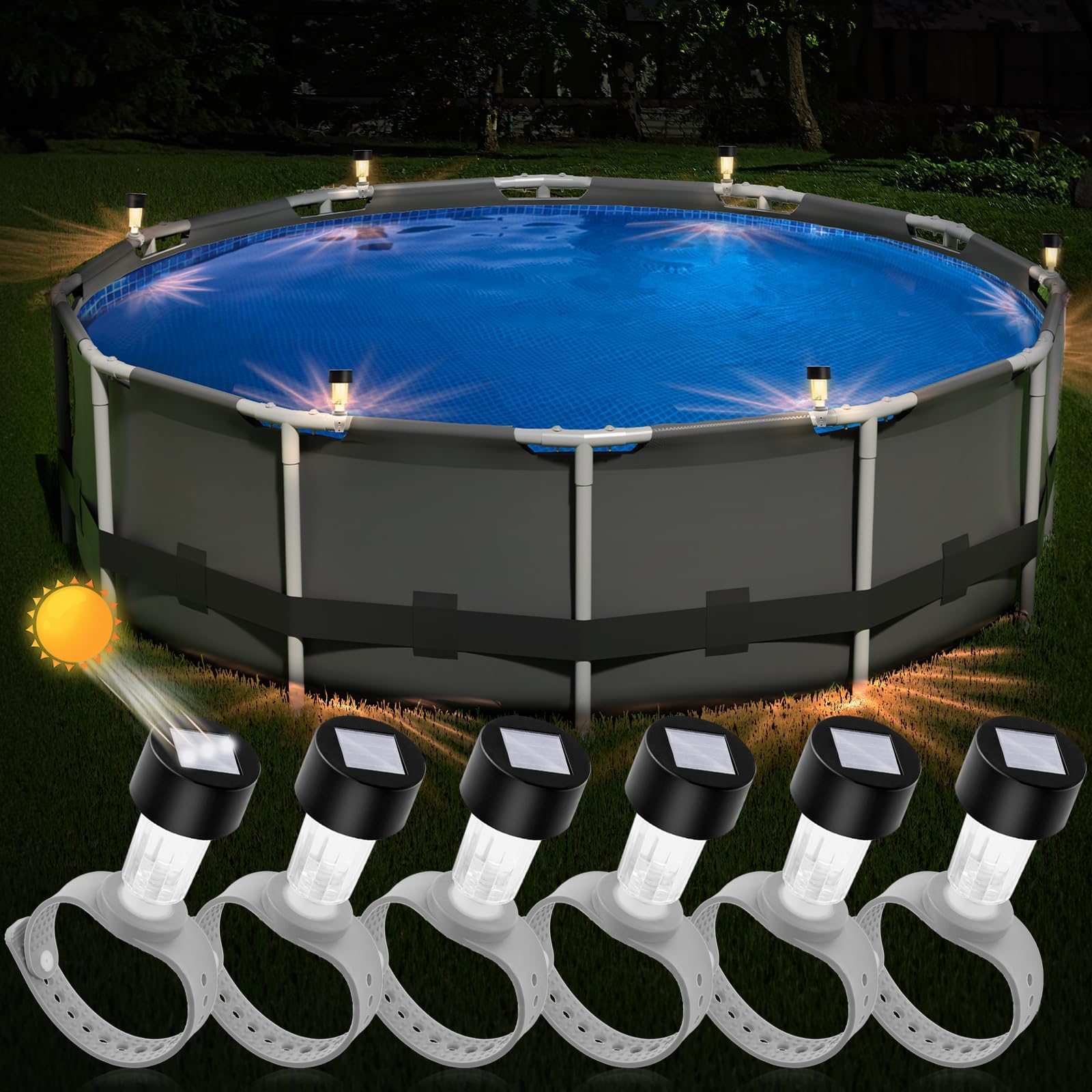 BITIWEND Solar Pool Lights 6 Pack Pool Lights for Framed Above Ground Pools, Waterproof Swimming Pool Accessories Lights, Outdoor Pool Decoration Night Light