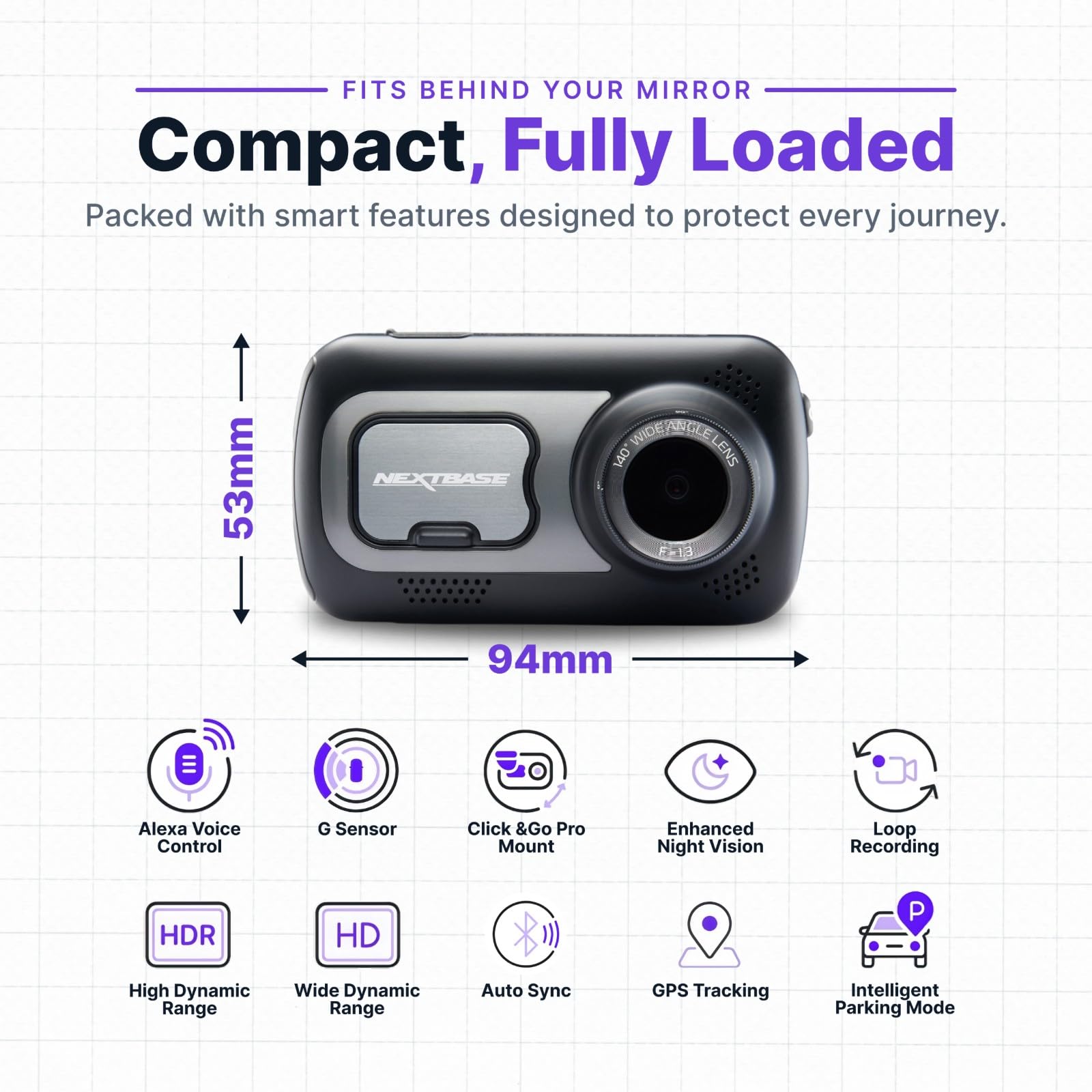 Nextbase® 522GW Dash cam Auto | Modalità di Parcheggio 24/7 | Dashcam Auto 2K 1080p 30fps | Schermo Tattile da 3" Telecamera | Camera con Angolo di Visione di 140° | Visione Notturna