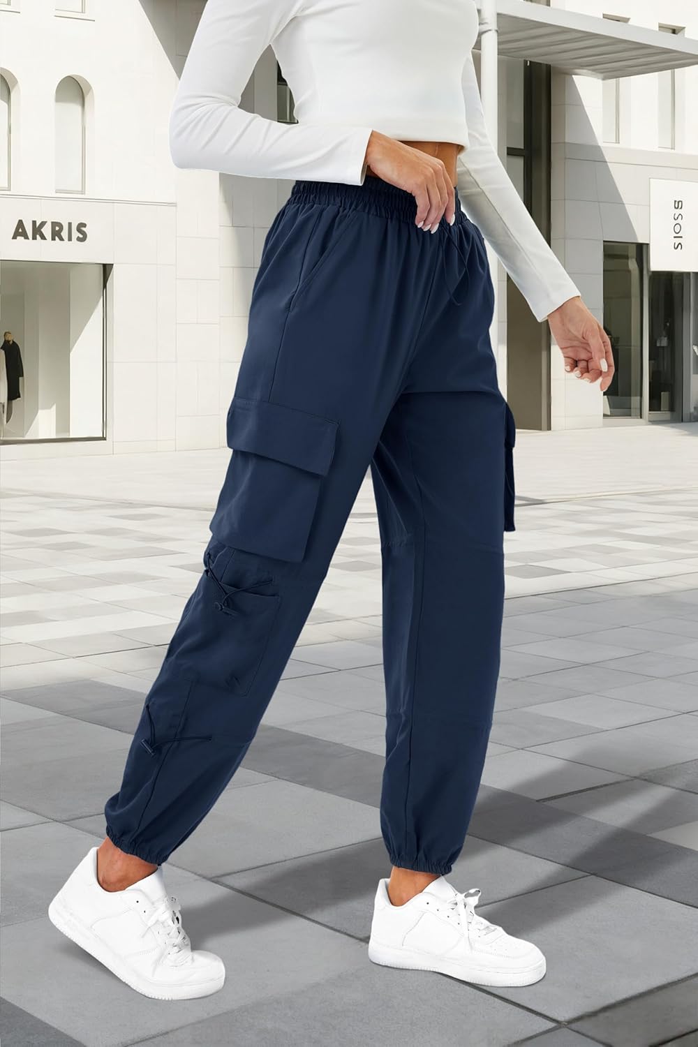 Womens Parachute Cargo Pants with Pockets Quick Dry Hiking Pants Lightweight Water-Resistant Baggy Joggers - Image 2