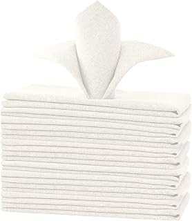 H.VERSAILTEX Linen Textured Cloth Napkins Set of 12 (18" X 18") Linen Textured Dinner Napkins Waterproof Extra Soft Thick Durable Reusable Napkins with Hemmed Edges, Heather Ivory