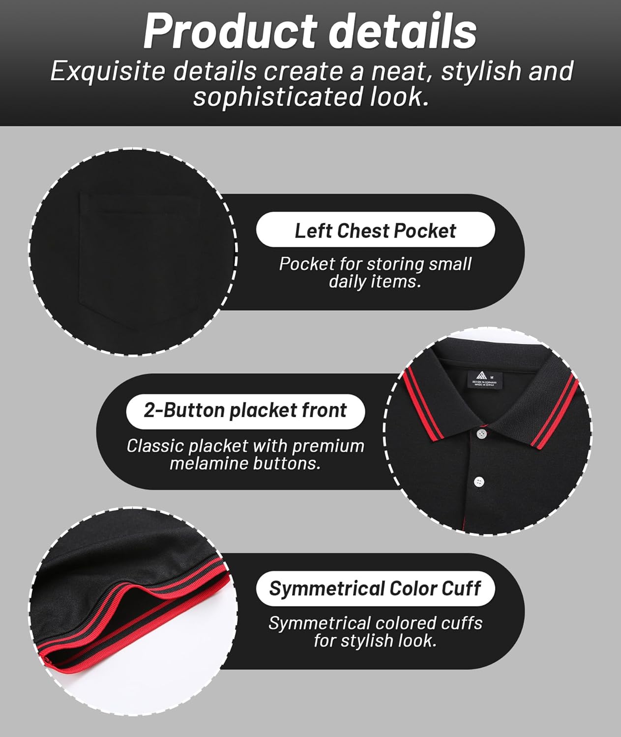 SECOOD Pocket Polo Shirts for Men Short Sleeve Moisture Wicking Golf Polo Mens Polo Shirt Summer Tennis Business Wear