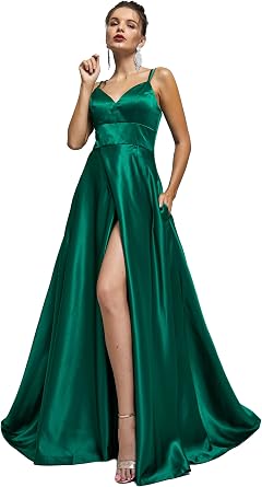 Evening Dress Vestidos de Coctel para Mujer Mushare Womens V Neck Sleeveless Split Formal Dress with Spaghetti Straps