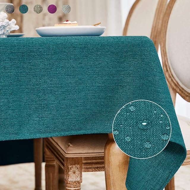 BALCONY & FALCON Rectangle Faux Linen Table Cloth, Washable Table Cover for Kitchen Dinning Tabletop Buffet Decoration, Wipeable Table Protector, Large Oblong Tablecloths