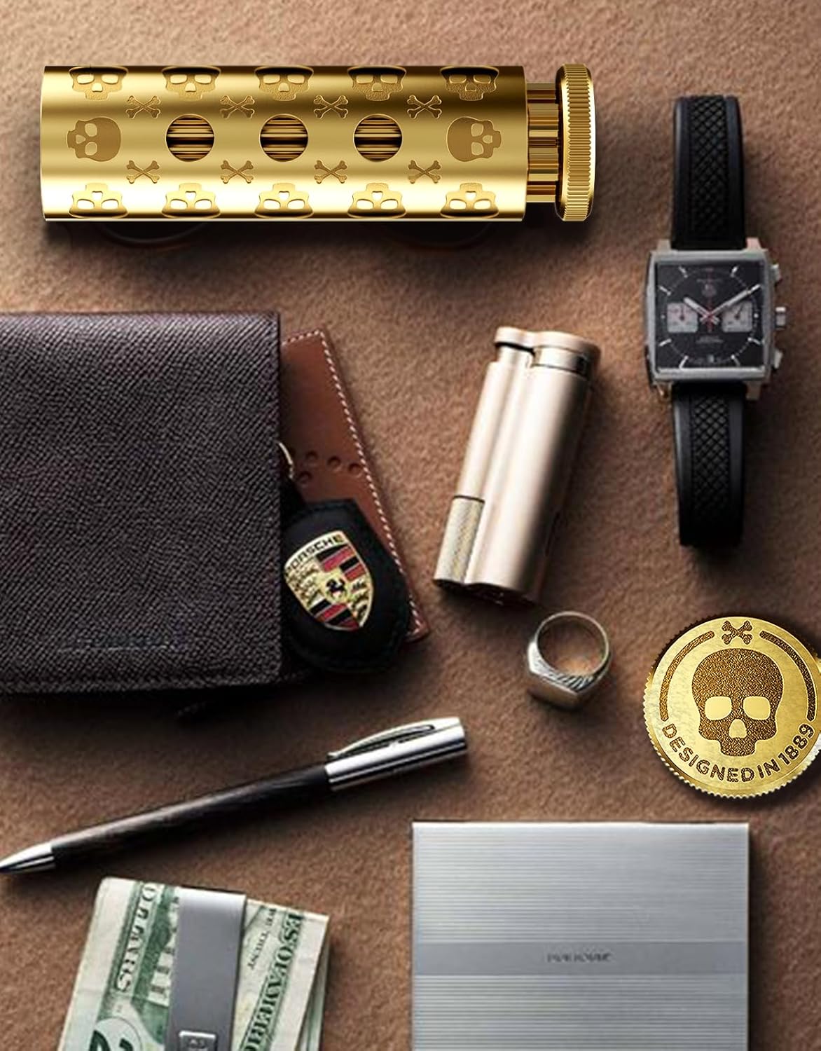Vintage Skeleton Cigarette Roller, Brass Cigarette Rolling Machine, Pure Copper Joint Roller Machine, Solid Brass Roller, Use with 70 mm Papers, Luxurious Tobacco Roller with Tray, Filter & Paper