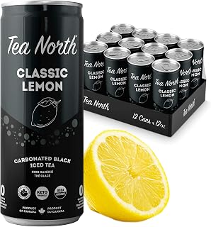 Tea North Keto Carbonated Iced Tea - No Sugar, Sweeteners, or Calories - Natural Clean Energy Drink - Gluten-Free, Paleo & Diabetic-Friendly - Healthy, Organic & Refreshing Sparkling Beverage - 355 ml (Pack of 12) - Classic Lemon