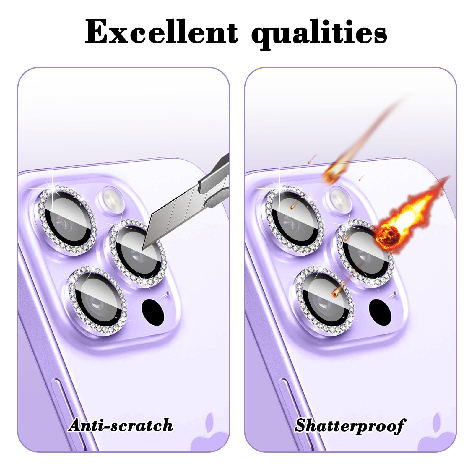 Kucheed Diamond Camera Lens Protector Compatible for iPhone 13 Pro/13 Pro Max, Bling Tempered Glass Camera Cover - Image 4