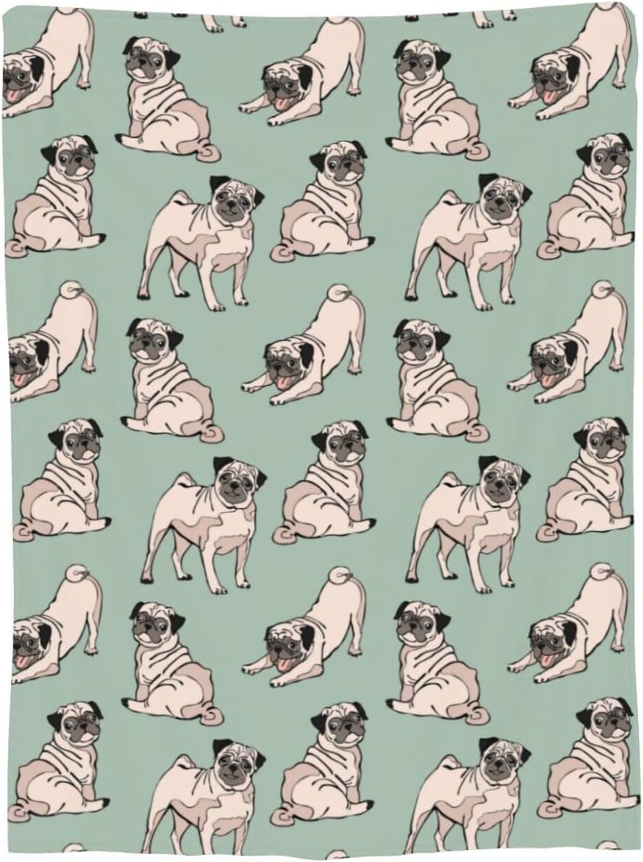 Cute Dogs Fleece Blanket Lightweight Ultra-Soft Pug Lovers Throw Blanket for Sofa Couch Bed Camping Travel - Super Soft Cozy Microfiber Blanket 50"X40" - Image 9