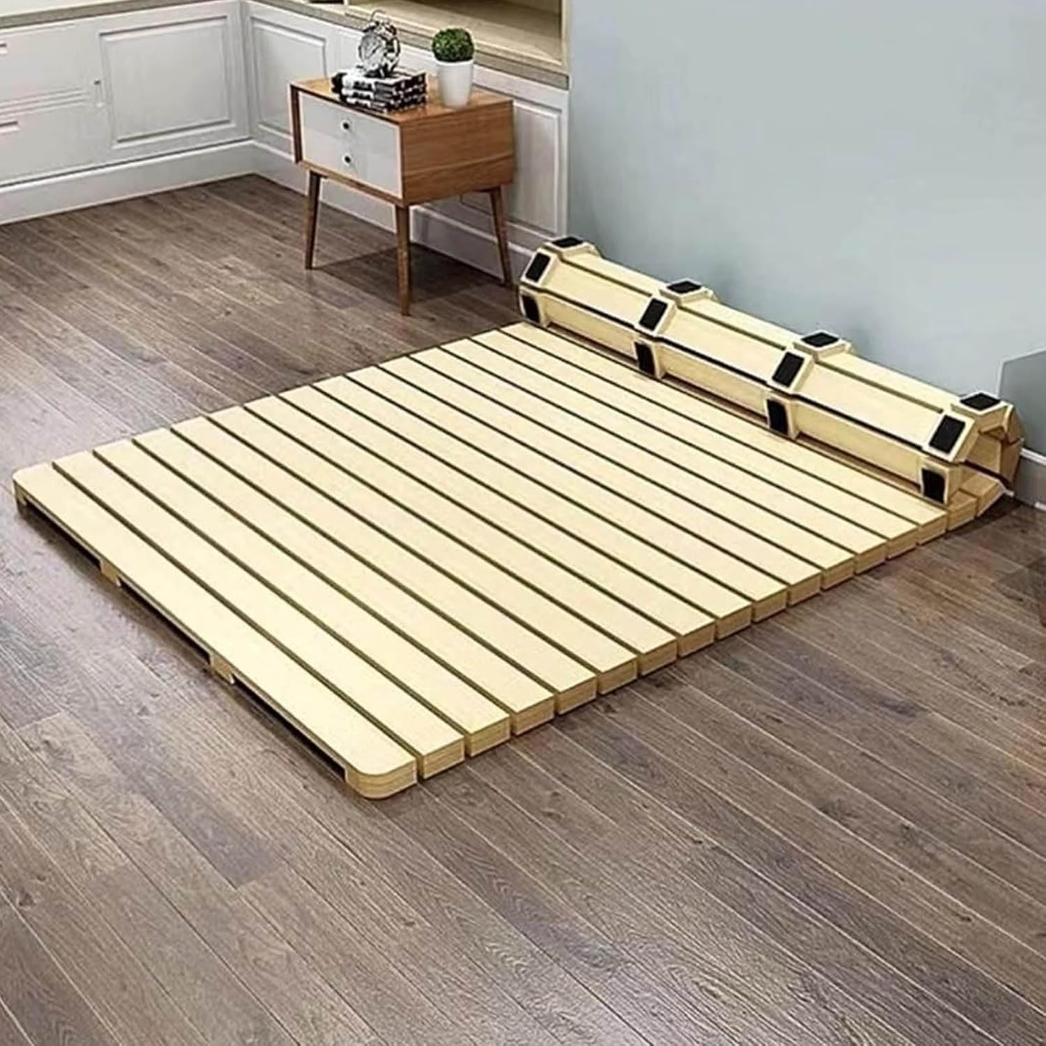 74.8in Foldable Wood Roll-Type Slatted Bed Japanese Floor Futon Mattress 19 27 30 35 39in Breathable Plate Waist Protector Board Frame for Bedroom Living Room Hostels Hotel(74.8x39
