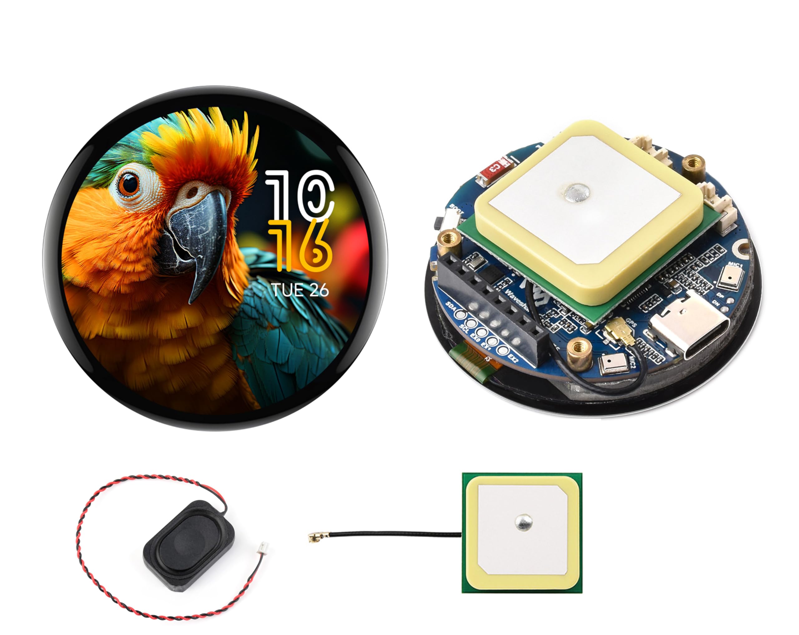 ESP32-S3 With 1.75inch AMOLED Round Touch Display Development Board, 466x466, QSPI, Type-C Interface Onboard Dual Digital Microphone Array, Support AI Speech Interaction,with 8 2W Speaker