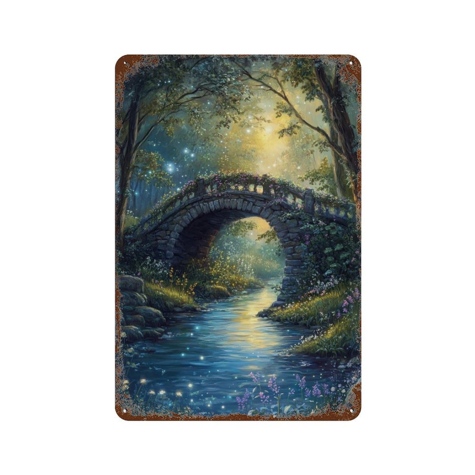 xiaoxiaoshen Fairy Enchanted Bridge Mystical Woodland Vintage Fantasy Wall Decor Art Metal Tin Poster Modern Home Decor Art Home Bar Shop Decorations Vintage Sign 30x20cm