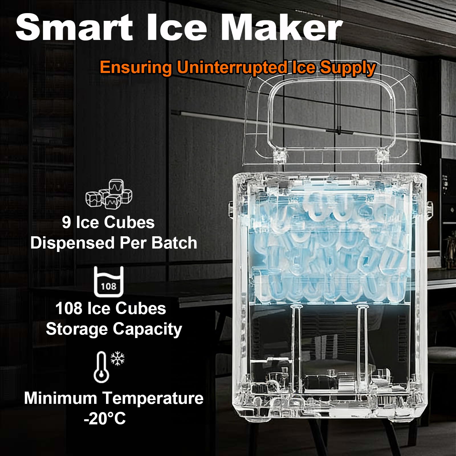 Genérico Máquina de Hielo de sobremesa, Lista en 6 Minutos con 9 Cubitos, Controles táctiles Digitales, autolimpiante para la Cocina del hogar. (White 10×12.36×11.77in)