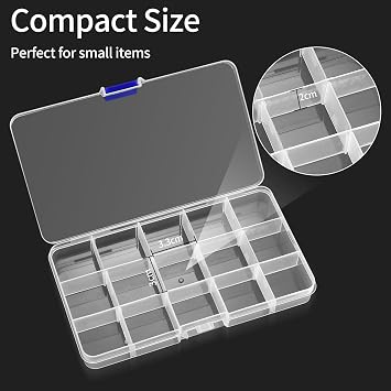 3 Pcs Small Organiser Box, Craft Box, 15 Grids Bead Storage box with Compartments, Clear Plastic Jewellery Organisers Container with Adjustable Dividers, for Small Items Beads Bolts bolts Snack box