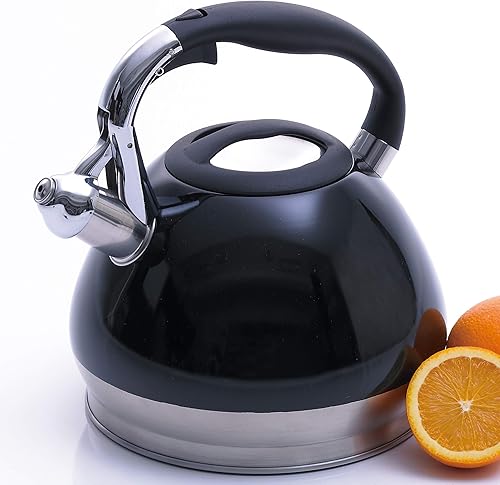 Miniatura 9 de Creative Home Triumph - Hervidor de té silbante de acero inoxidable, 3.5 cuartos de galón, tetera negra