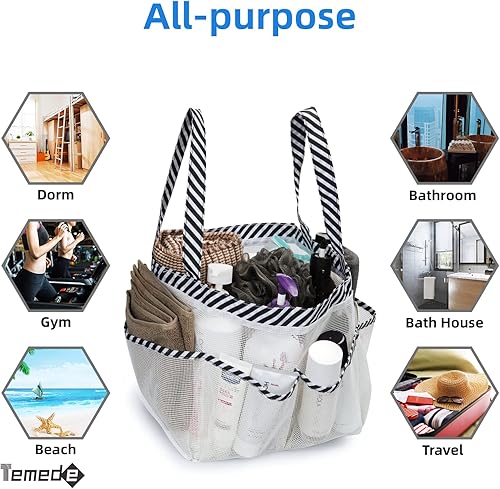 Miniatura 6 de Temede Organizador de Ducha de Malla Portátil para Artículos Esenciales de Dormitorio Universitario, Cesta Organizadora de Ducha de Gran Capacidad
