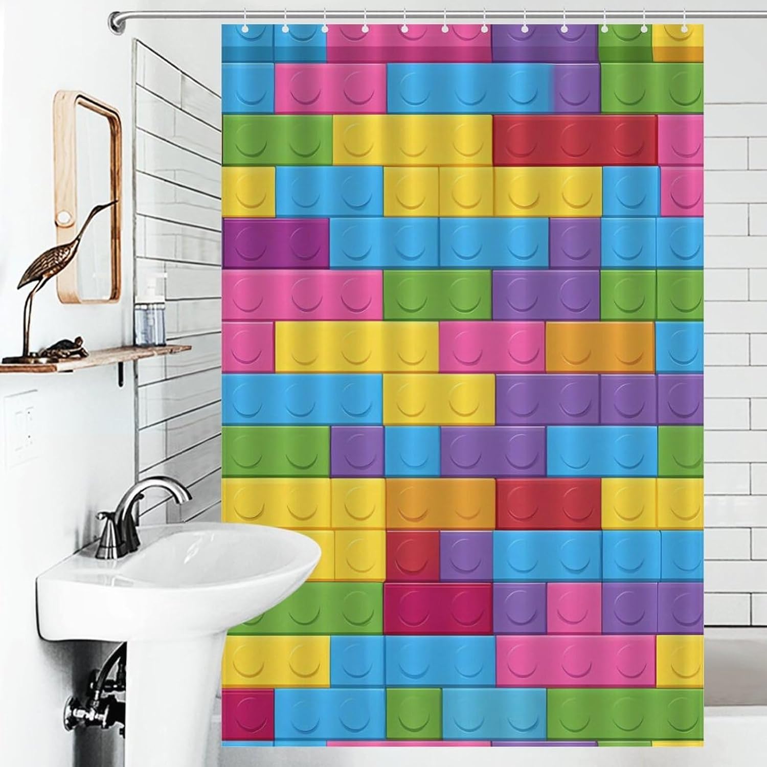 Building Block Print Shower Curtain 46.85x70.87Inch（119x180cm） Polyester Bath Curtain Shower Curtains Printed Decorative