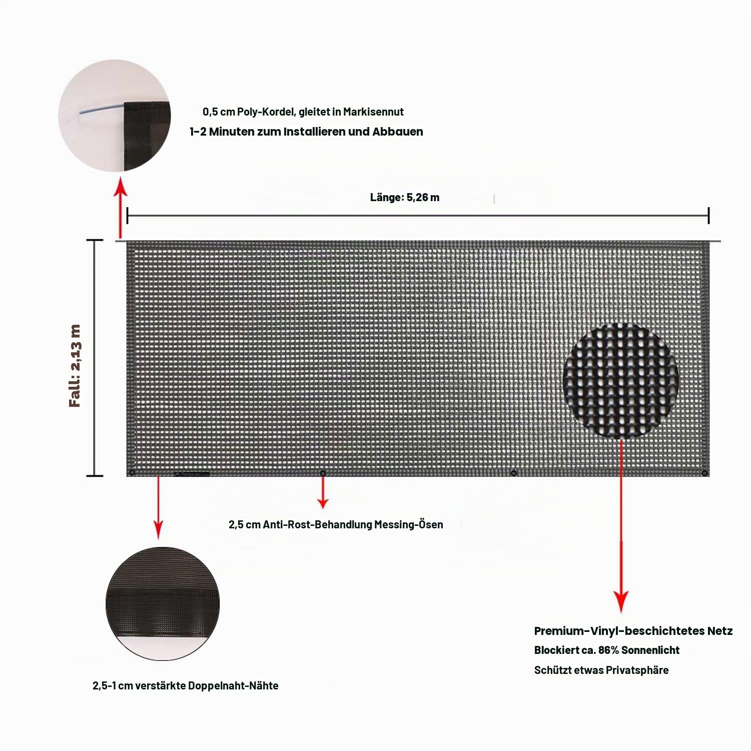 Tentproinc Wohnmobil-Markisen-Sonnenschutz, 2,1 x 4,2 m, 7,6 cm, schwarzes Netzgewebe, UV-Sonnenschutz, Komplett-Set, Wohnmobil, Camping, Anhänger, Sonnenblocker, Plane, Überdachung