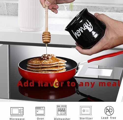 Vista 32 de Tarro de miel de 12 onzas con tapa y tapa de cerámica, color blanco